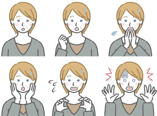 驚く表情の強弱　中年の白人女性