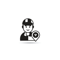 deliveryman and map pin icon on white background