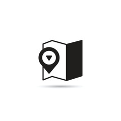 map and location pin icon on white background