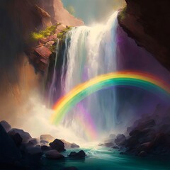 Rainbow over Waterfall Digital Painting (generative AI)