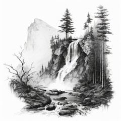 Mountain Waterfall Sketch (generative AI)