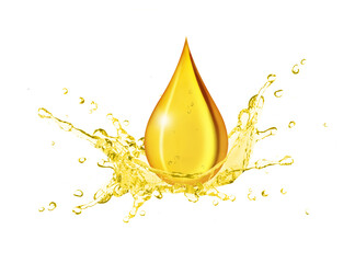 Cooking oil splashing with oil drop isolated on white background. - obrazy, fototapety, plakaty