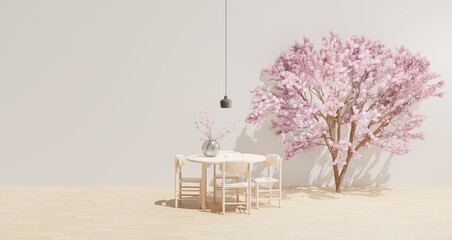 桜のあるリビング