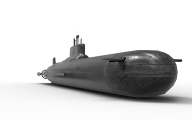 Metallic gray submarine on white background  - obrazy, fototapety, plakaty