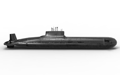 Metallic gray submarine on white background 