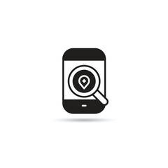 smartphone and search map pin icon on white background