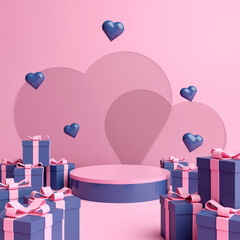Photo Podium for Products in Valentine's day with Hearts and Gifts