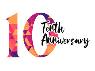 10 ten years anniversary. Vector triangular digits with white background, Happy retirement celebration etc.