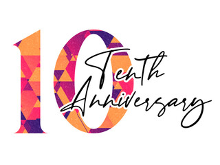 10 ten years anniversary. Vector triangular digits with white background, Happy retirement celebration etc.