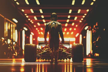 Photo sur Plexiglas F1 Race Car Driver in Team Garage - Generative Ai