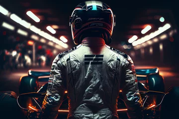 Foto auf Acrylglas Race Car Driver in Team Garage - Generative Ai © Ai Inspire