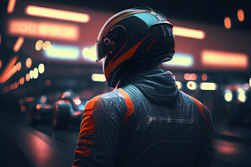 Race Car Driver in Team Garage - Generative Ai - obrazy, fototapety, plakaty