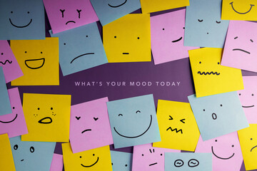 Mind, Mental Health Concept. Varieties of Mood and Emotion Inside Out. many Sticky Notes on Board...