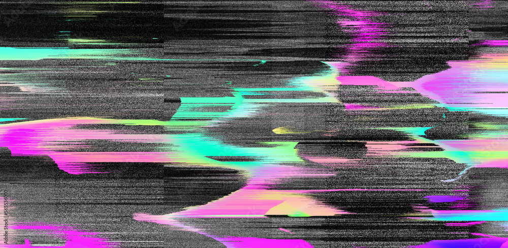 Aufkleber digital background of pixel noise with holographic rainbow streaks. lo-fi illustration of a broken t