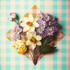 bunch of spring flowers on a retro background