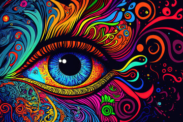 60s abstract acid art colorful eye background