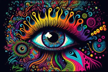 60s abstract acid art colorful eye background