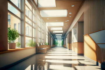 Hospitals waiting room corridor: creating a stress-free environment, Generative AI