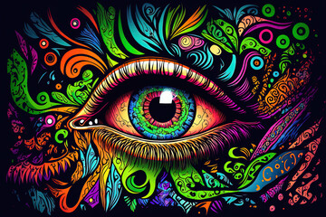 60s abstract acid art colorful eye background