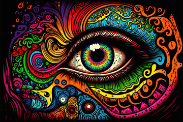 60s abstract acid art colorful eye background