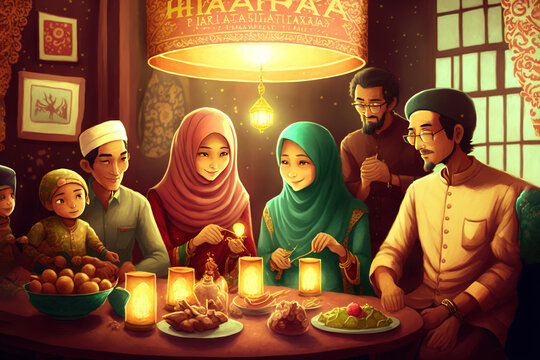 Illustration Family Hari Raya Celebration