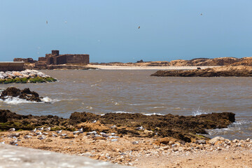 View of the coast of the Atlantic ocean in the Essaouira on a sunny summer day. Morocco.