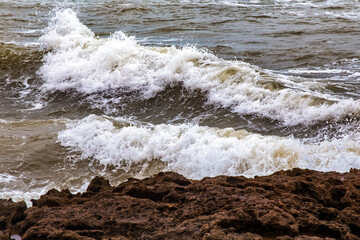 View of the Atlantic Ocean coast in the area of Essaouira in Morocco.