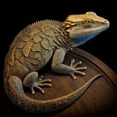 Gold Filigree Inlaid Monitor Lizard (generative AI)