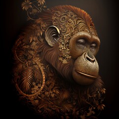 Gold Filigree Inlaid Orangutan (generative AI)