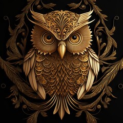 Gold Filigree Inlaid Owl (generative AI)