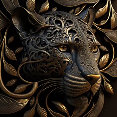 Gold Filigree Inlaid Panther (generative AI)