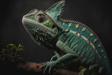 Green chameleon lizard. Generative AI