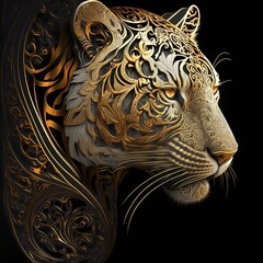 Gold Filigree Inlaid Tiger (generative AI)
