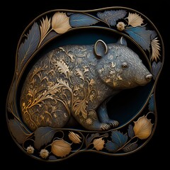Gold Filigree Inlaid Wombat (generative AI)