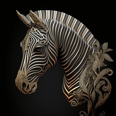 Gold Filigree Inlaid Zebra (generative AI)