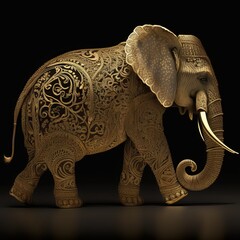 Obraz premium Gold Filigree Inlaid African Elephant (generative AI)