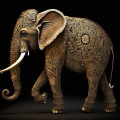 Obraz na płótnie Canvas Gold Filigree Inlaid African Elephant (generative AI)