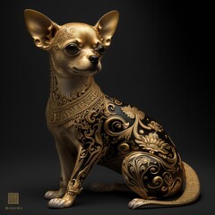 Gold Filigree Inlaid Chihuahua (generative AI)