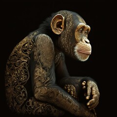 Gold Filigree Inlaid Chimpanzee (generative AI)