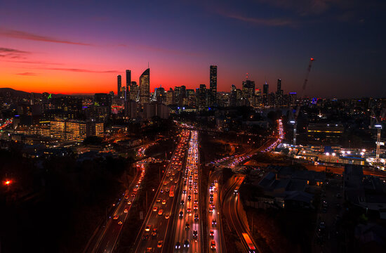 Traffic Jam in Brisbane at Sunset