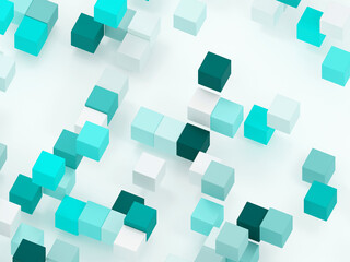 3d rendered abstract blue background with colorful cubes