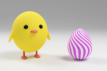 3d rendered decorative easter chicken on grey background for wallpapers, greeting cards, posters, ads.
