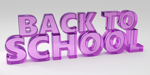 Bright glass purple sign back to school Minimal Concept 3D render Illustration