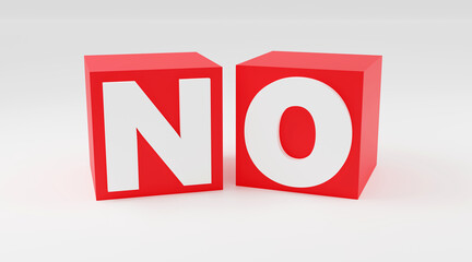 3d render sign no on red cubes and light background. Simple minimalism concept.