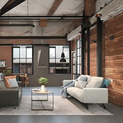 An industrial-style loft with exposed brick and metal beams1, Generative AI
