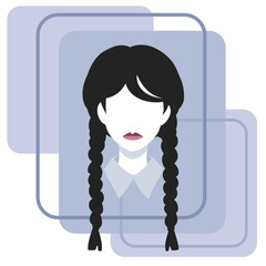 Illustration of a girl with black braids in silhouette style with rectangular design backgrounds.
