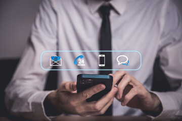 Service support customer help call center Business technology button on virtual screen.