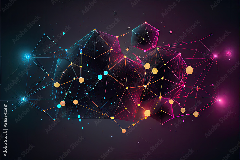 Wall mural beautiful illustration with connected dots and lines. digital network background. background for pre
