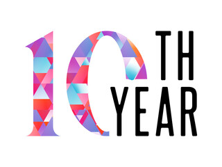 10 ten years anniversary. Vector triangular digits with white background, Happy retirement celebration etc.