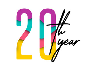 20 twenty years anniversary. Vector triangular digits with white background, Happy retirement celebration etc.